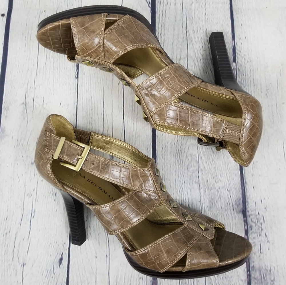 DANA BUCHMAN | reptile print strappy heel sandals